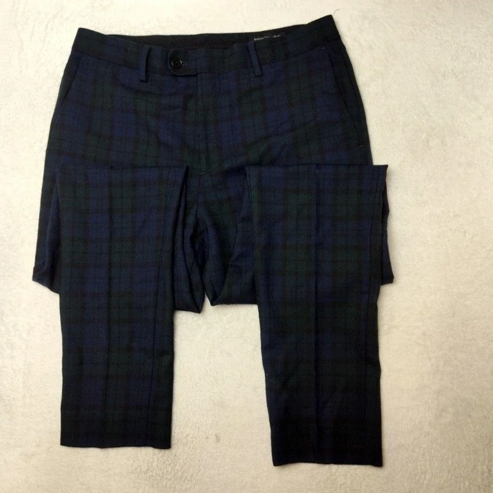 Banana Republic Pants Mens 33x34 Green Blackwatch Plaid Tweed Wool Tapered Dress